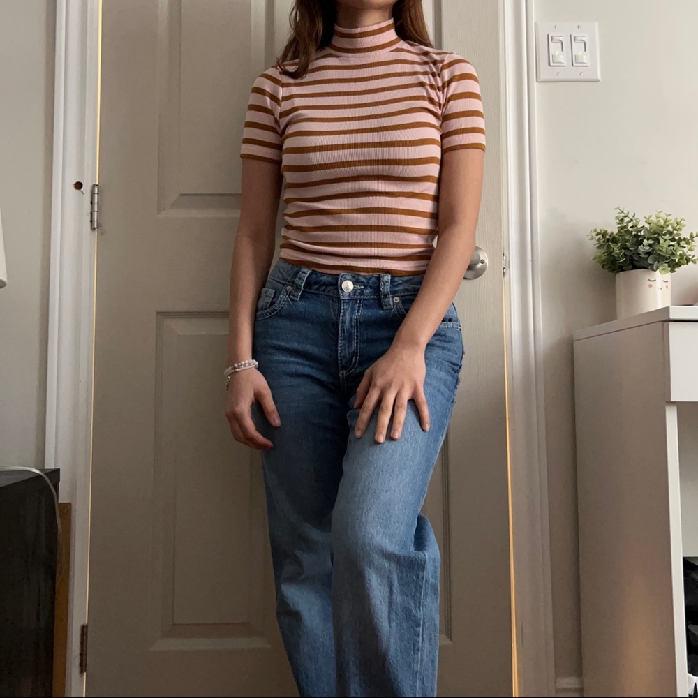 Koaj Pink and Brown Striped Turtleneck Top
